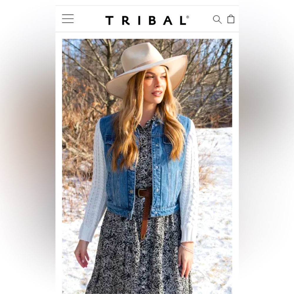 Tribal Denim Jacket with sweater sleeves